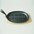 Vegetable Oil Cast Iron Steak Platter With Wooden Base